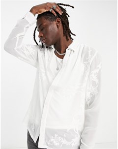 Белая прозрачная рубашка классического кроя с цветочной вышивкой Asos design