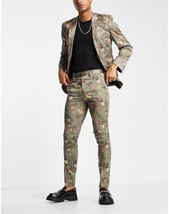 Зауженные брюки с коричневым цветочным принтом Asos design
