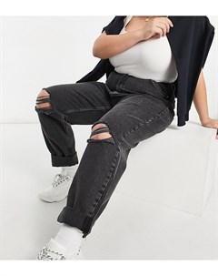 Черные выбеленные свободные джинсы в винтажном стиле с разрезами с завышенной талией ASOS DESIGN Cur Asos curve