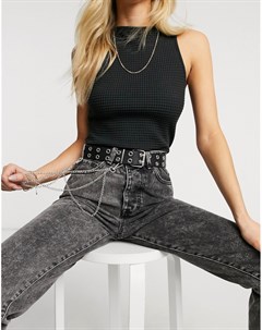 Широкий черный ремень для джинсов с люверсами и цепочкой Asos design