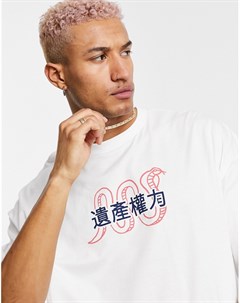 Белая oversized футболка с надписью и принтом змеи Asos design