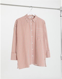 Свободная super oversized рубашка из хлопка в винтажном стиле в красно кремовую полоску Asos design