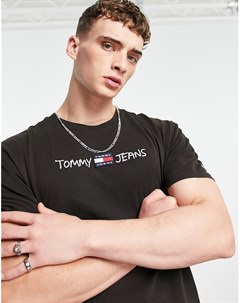 Черная футболка прямого кроя с вышитым логотипом Tommy jeans