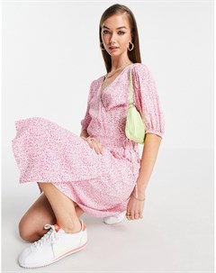 Розовое платье миди с запахом и мелким цветочным принтом Vero moda