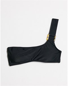 Черный бикини топ с бретелью на одно плечо и декоративным кольцом Candypants