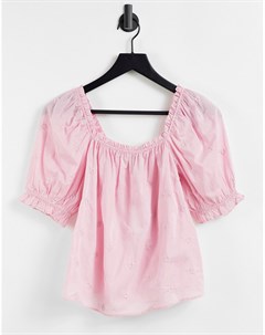 Розовая блузка из органического хлопка с вышивкой ришелье и квадратным вырезом & other stories