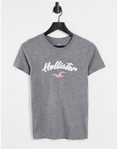 Серая футболка с логотипом Hollister