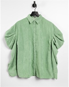 Вельветовая oversized рубашка шалфейно зеленого цвета с объемными рукавами Missguided