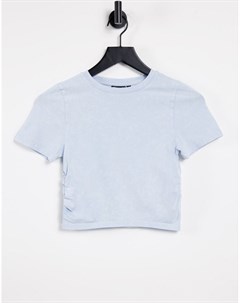 Голубая выбеленная футболка узкого кроя со сборками по бокам Asos design