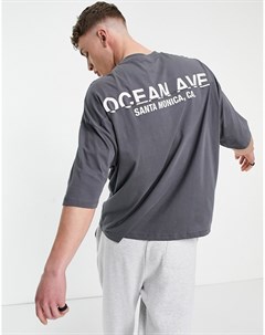 Серая футболка в стиле оversized с принтом в виде названия города из органического хлопка Asos design