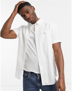Классическая оксфордская рубашка белого цвета с короткими рукавами и логотипом Gant