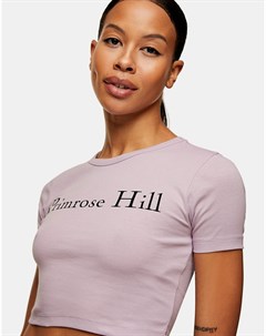 Сиреневая укороченная футболка с надписью Рrimrose Hill Topshop