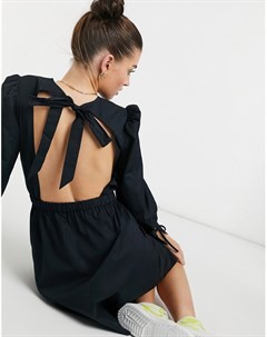 Черное свободное платье мини из органического хлопка с открытой спиной и завязкой Aligne