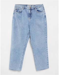 Синие джинсы прямого кроя с потрепанными краями New look