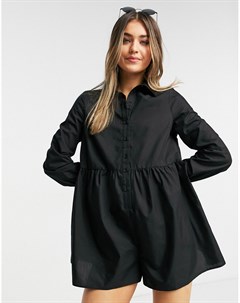 Черный ромпер рубашка с присборенной отделкой Asos design