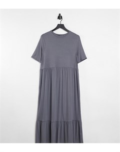 Серое ярусное платье футболка миди с присборенной юбкой ASOS DESIGN Tall Asos tall