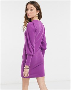 Фиолетовое супермягкое платье мини с пышными рукавами Asos design