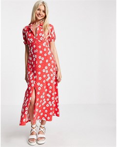 Чайное платье миди красного цвета с цветочным принтом Ultimate Asos design