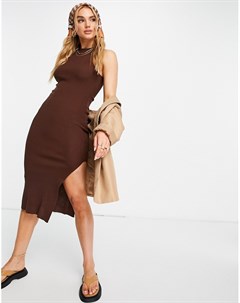Платье миди шоколадного цвета со спинкой борцовкой Asos design