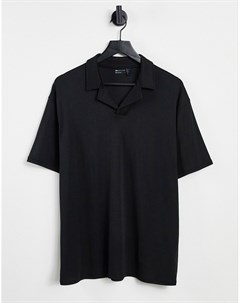 Черная строгая футболка поло в рубчик с отложным воротником Asos design