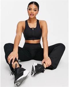 Черный бюстгальтер с молнией спереди и логотипом галочкой Nike training