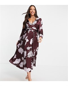 Атласное чайное платье миди фиолетового цвета в стиле oversized с рукавами летучая мышь поясом и кон Asos tall