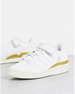 Низкие лакированные кроссовки белого цвета с золотистыми вставками Forum Adidas originals
