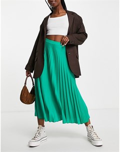 Трикотажная плиссированная юбка миди зеленого цвета Asos design