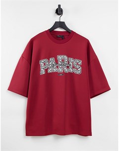 Красная oversized футболка с надписью Paris Asos design