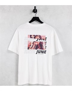 Белая oversized футболка с фотопринтом на спине Sixth june