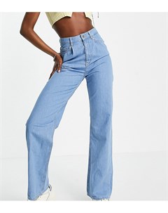 Голубые выбеленные свободные джинсы со складками спереди и завышенной талией ASOS DESIGN Tall Asos tall
