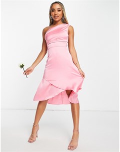 Розовое платье миди на одно плечо Bridesmaid Tfnc