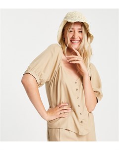 Бежевая блузка с объемными рукавами и вырезом сердечком от комплекта Vero moda tall
