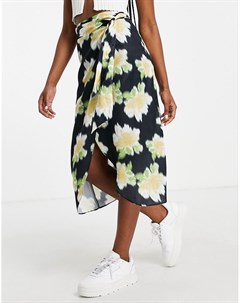 Атласная юбка миди с крупным цветочным принтом Miss selfridge