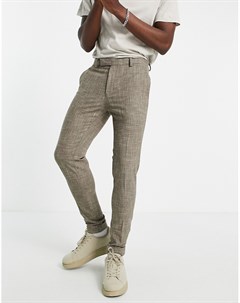 Строгие супероблегающие брюки светло бежевого цвета с рисунком штриховкой Asos design