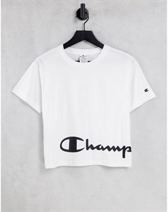 Белая укороченная футболка свободного кроя с крупным логотипом Champion