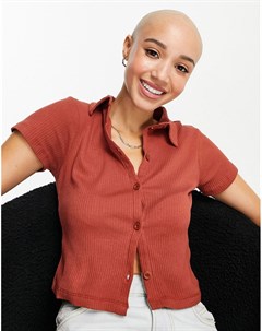 Трикотажная рубашка на пуговицах с короткими рукавами рыжего цвета Miss selfridge