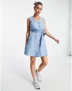 Синее платье мини без рукавов с поясом Vero moda