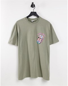 Oversized футболка серого цвета с принтом Rolling Stones Topman