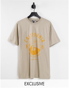 Светло бежевая футболка в стиле oversized из органического хлопка с принтом California Inspired Reclaimed vintage