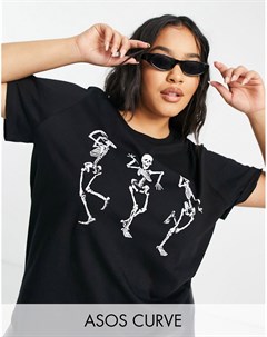 Черная футболка с принтом танцующих скелетов Curve Asos design