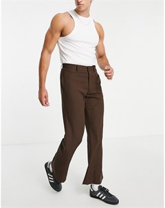 Расклешенные строгие брюки в мелкую клетку коричневого цвета Asos design