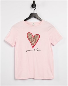 Розовая футболка с леопардовым принтом в форме сердца River island