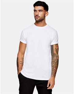 Белая меланжевая футболка с отворотами на рукавах Topman