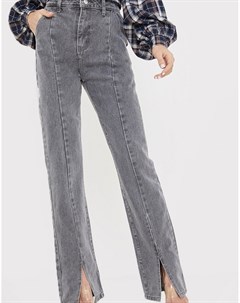 Прямые серые джинсы с завышенной талией и разрезами спереди x Olivia Bowen In the style