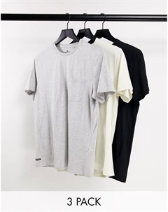 Набор из 3 футболок с карманом черного серого и кремового цветов Threadbare