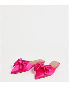 Розовые атласные мюли для широкой стопы с заостренными носками на плоской подошве с большими декорат Asos design