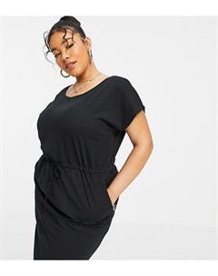 Черное платье футболка из органического хлопка со шнурком на талии Vero moda curve