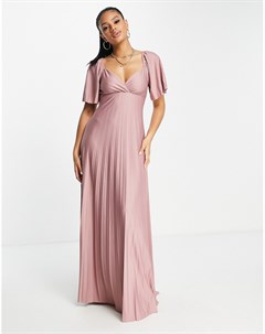 Розовое плиссированное платье макси с коротким рукавом и перекрученным дизайном на спине Asos design