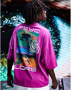 Фиолетовая oversized футболка с графическим принтом на спине Asos design